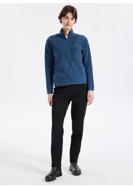 D5WL-SWT3303 Indigo Dik Yaka Basic Düz Kadın Polar Sweatshırt fiyatları