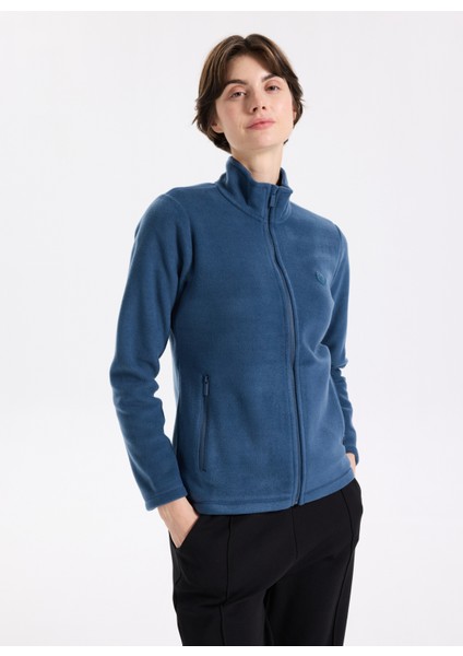 D5WL-SWT3303 Indigo Dik Yaka Basic Düz Kadın Polar Sweatshırt modelleri