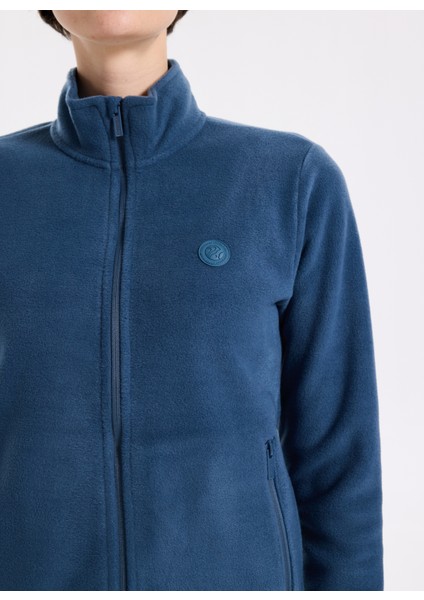 D5WL-SWT3303 Indigo Dik Yaka Basic Düz Kadın Polar Sweatshırt fırsatları