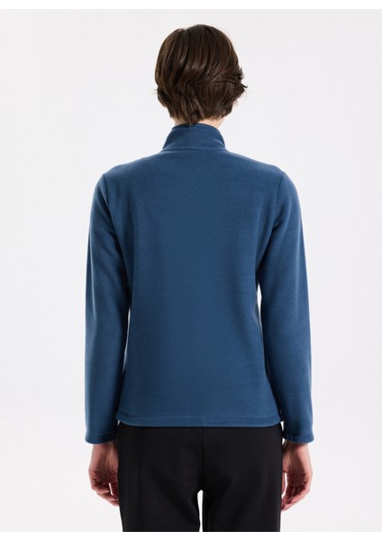 D5WL-SWT3303 Indigo Dik Yaka Basic Düz Kadın Polar Sweatshırt indirimleri