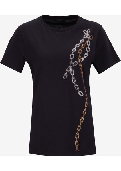 Bisiklet Yaka Taşlı Siyah Kadın T-Shirt F5WL-TST0237 fiyatları