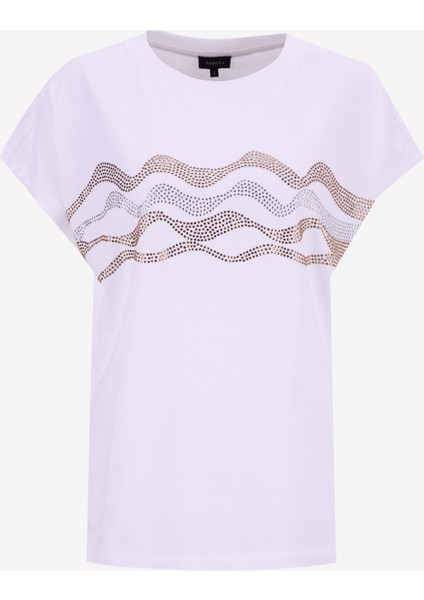 Bisiklet Yaka Taşlı Beyaz Kadın T-Shirt F5WL-TST0249 fiyatları