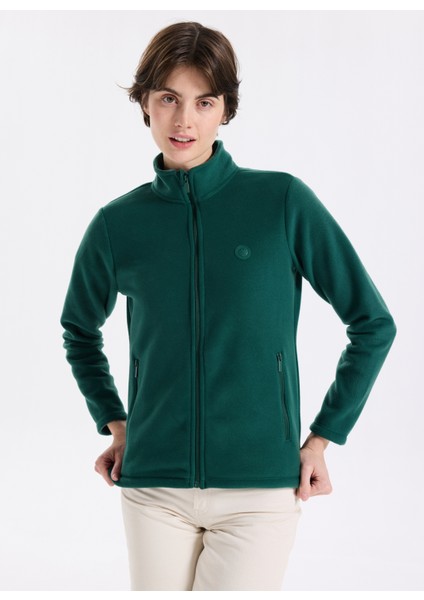 D5WL-SWT3303 Koyu Yeşil Dik Yaka Basic Düz Kadın Polar Sweatshırt modelleri