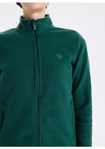 D5WL-SWT3303 Koyu Yeşil Dik Yaka Basic Düz Kadın Polar Sweatshırt fırsatları