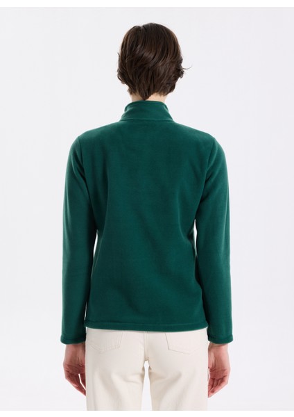 D5WL-SWT3303 Koyu Yeşil Dik Yaka Basic Düz Kadın Polar Sweatshırt indirimleri