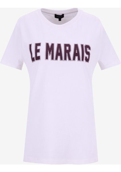 Bisiklet Yaka Baskılı Beyaz Kadın T-Shirt F5WL-TST0244 fiyatları