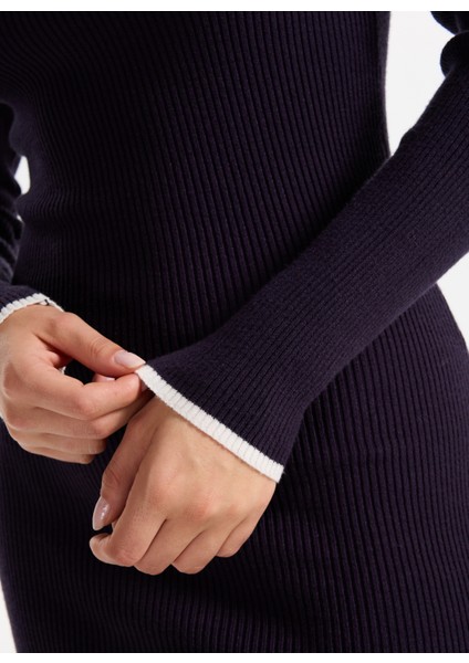 Lacivert Kadın Yarım Balıkçı Fitilli Elbise F5WL-ELB0401 fırsatları