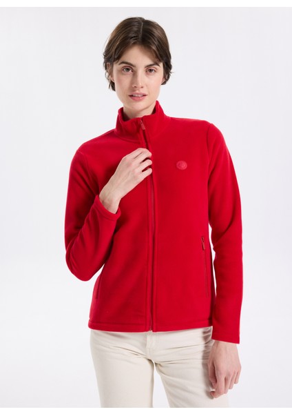 D5WL-SWT3303 Kırmızı Dik Yaka Basic Düz Kadın Polar Sweatshırt