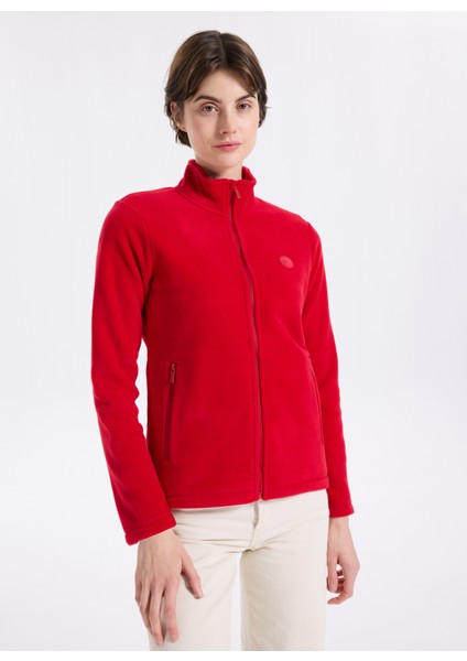 D5WL-SWT3303 Kırmızı Dik Yaka Basic Düz Kadın Polar Sweatshırt modelleri