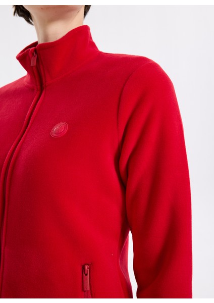 D5WL-SWT3303 Kırmızı Dik Yaka Basic Düz Kadın Polar Sweatshırt fırsatları