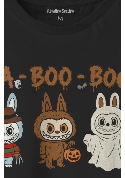 Halloween Labubu La Boo Boo Cadılar Bayramı Baskılı Unisex Tişört Sevimli Hayalet Siyah T-Shirt fiyatları