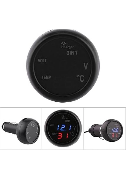 3 In 1 USB Araç Şarj Adaptörü, Çift LED Dijital Ekran Voltmetre Termometre Çakmak USB Araç Şarj (Mavi Kırmızı) fırsatları
