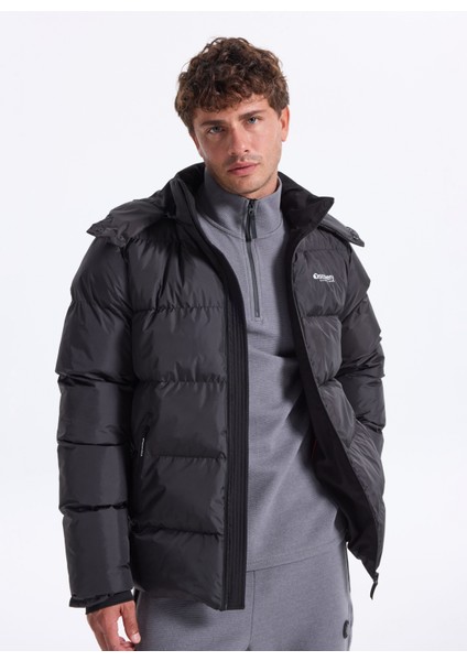 D5WM-MNT3642 Siyah Kapüşon Yaka Relaxed Düz Erkek Şişme Mont