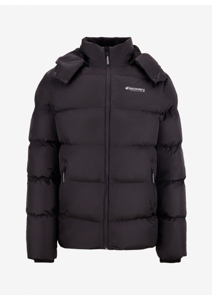 D5WM-MNT3642 Siyah Kapüşon Yaka Relaxed Düz Erkek Şişme Mont modelleri