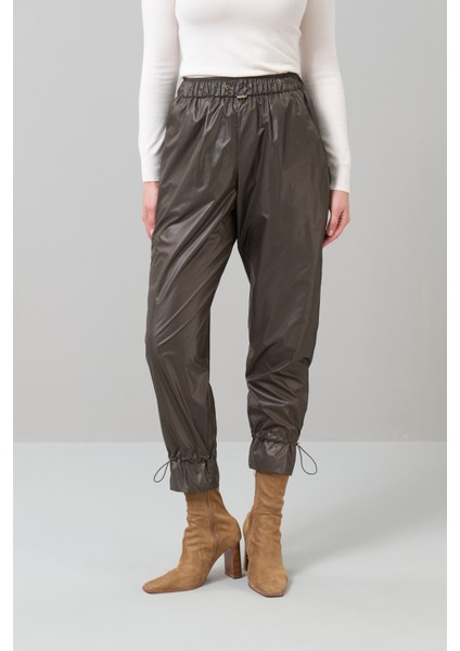 Beli Lastikli Düz Paça Sentetik Pantolon Haki K2412050_023