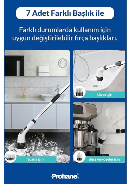 Elektrikli Temizlik Fırçası, Şarjlı Temizlik Fırçası 7 Adet Farklı Başlık Ile, Mutfak ve Banyolarda Birçok Temizlik Görevi Için, Küvet, Duş, Fayans ve Zemin Için Temizlik Malzemeleri indirimleri