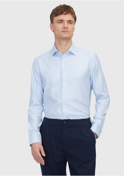 Açık Mavi Regular Fit Dokuma Klasik Pamuk Karışımlı Gömlek