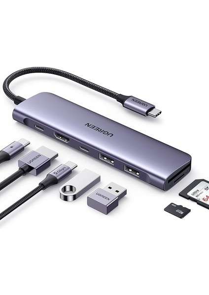 USB C To 4K HDMI 100W Pd 2xusb-A Sd Micro Sd Kart Okuyucu Dönüştürücü Çoklayıcı Hub