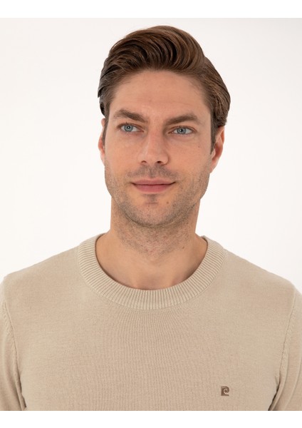 Erkek Kum Melanj Slim Fit Bisiklet Yaka Basic Triko Kazak 50314192-VR123 fiyatları