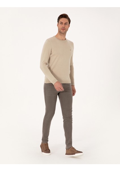 Erkek Kum Melanj Slim Fit Bisiklet Yaka Basic Triko Kazak 50314192-VR123 fırsatları