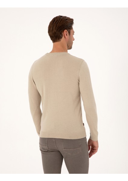 Erkek Kum Melanj Slim Fit Bisiklet Yaka Basic Triko Kazak 50314192-VR123 indirimleri