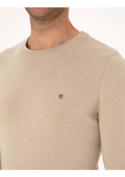 Erkek Kum Melanj Slim Fit Bisiklet Yaka Basic Triko Kazak 50314192-VR123