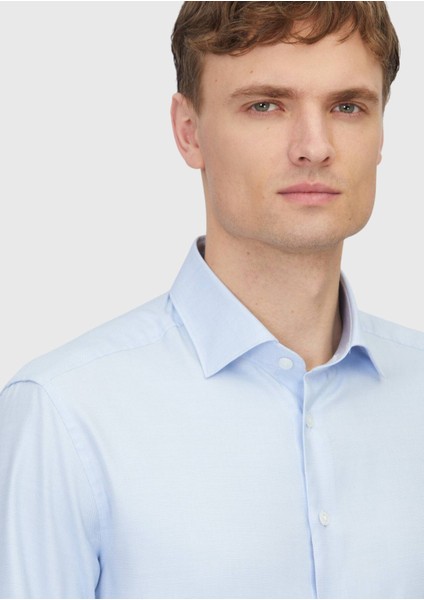 Açık Mavi Regular Fit Dokuma Klasik Pamuk Karışımlı Gömlek modelleri