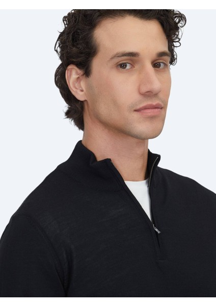 Siyah Bato Yaka Jakarlı Yün Karışımlı Triko Kazak modelleri