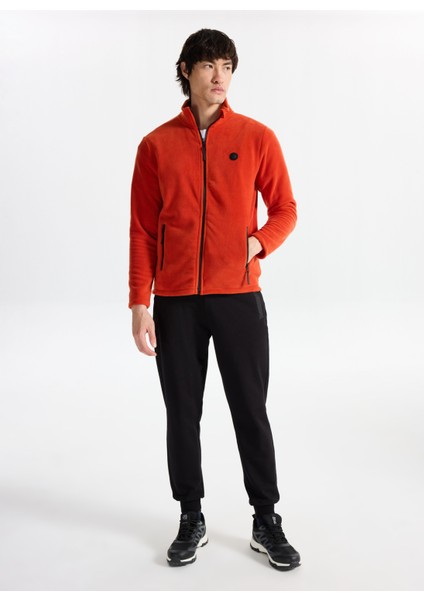 D5WM-SWT3301 Kiremit Dik Yaka Basic Düz Erkek Polar Sweatshırt modelleri