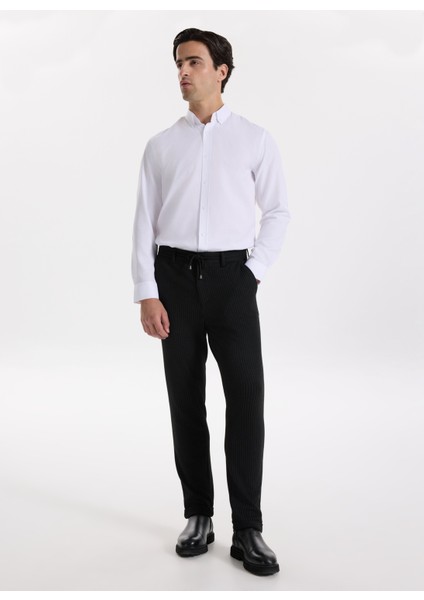 Bağlamalı Bel Duble Paça Jogger Siyah Erkek Pantolon F5WM-PNT 2533