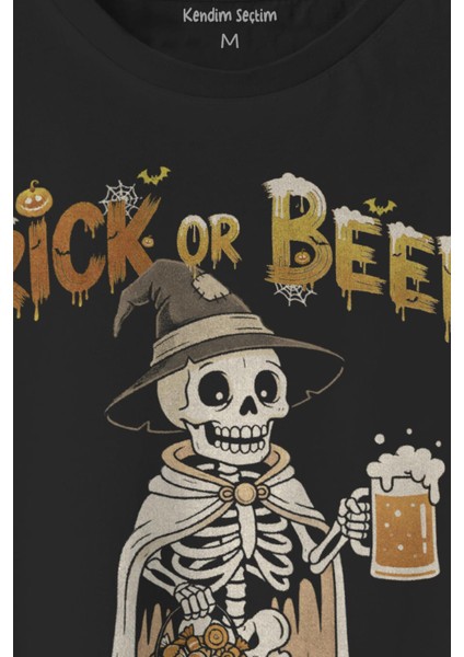 Trick Or Beer Funny Halloween Skeleton Cadılar Bayramı Baskılı Siyah Unisex Tişört Regular T-Shirt fiyatları
