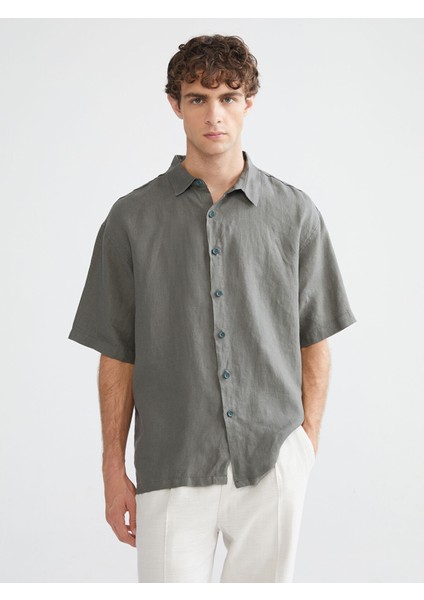 Yeni Sezon Regular Fit Kısa Kollu %100 Keten Erkek Gömlek