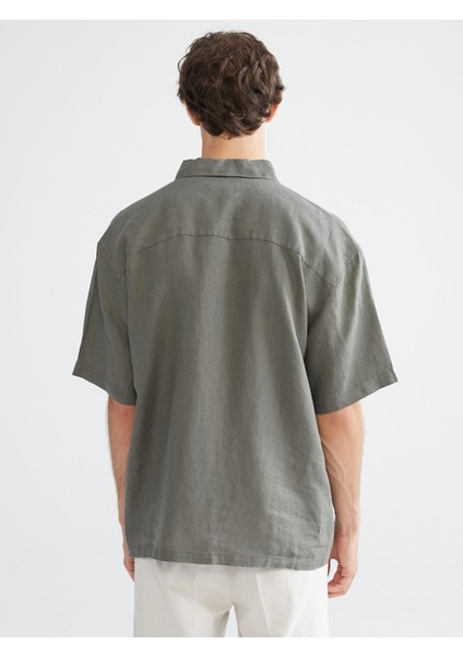 Yeni Sezon Regular Fit Kısa Kollu %100 Keten Erkek Gömlek fırsatları