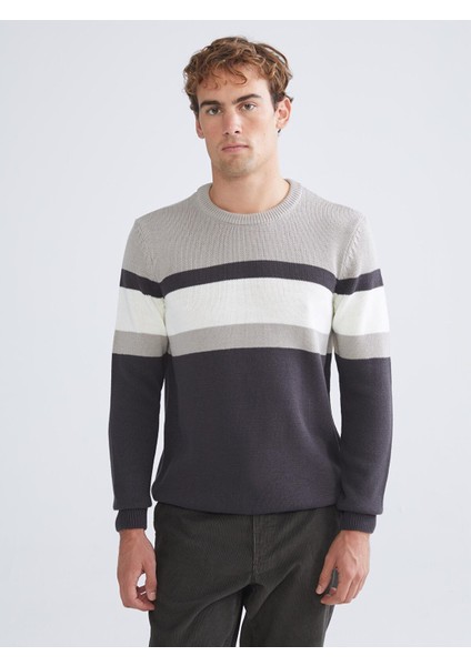 Yeni Sezon Bisiklet Yaka Uzun Kollu Renk Bloklu Erkek Triko Kazak