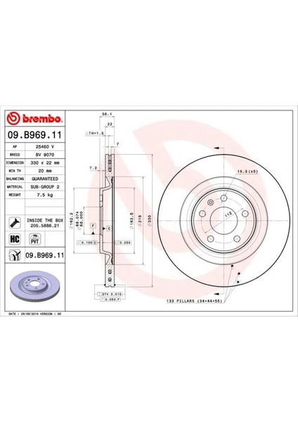ARKA FREN AYNASI TOUAREG 3.0TDI 2017 A4-A5 1.8 TFSI-2.0 TDI 2008 A6 2.0 TFSI-2.8 FSI 2011 330X22X5XHVLI 986479750-986479C86-DF6175S 4H0615601D 4H0615601H 8W0615601E (2 ADET)