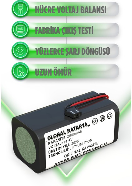 Anker Eufy Robovac 11 Uyumlu Akıllı Robot Süpürge Bataryası 14.4V 2600mAh Li-ion Pil (Orijinal Kapasite) modelleri