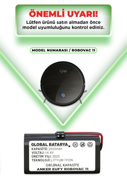 Anker Eufy Robovac 11 Uyumlu Akıllı Robot Süpürge Bataryası 14.4V 2600mAh Li-ion Pil (Orijinal Kapasite) indirimleri