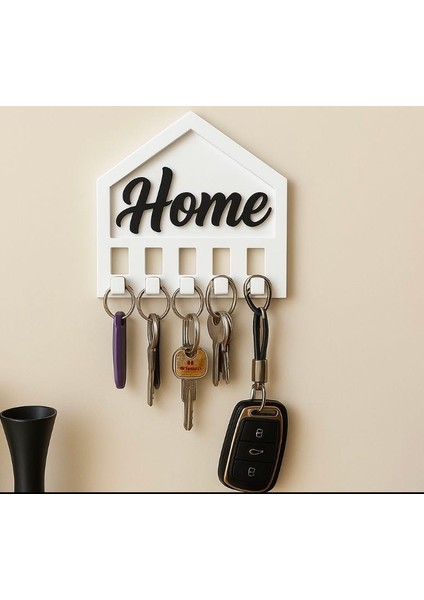 Anahtarlık Askısı Yapışkanlı Dekoratif Pleksi Organizer Anahtar Düzenleyici Home Yazılı Ev Şeklinde