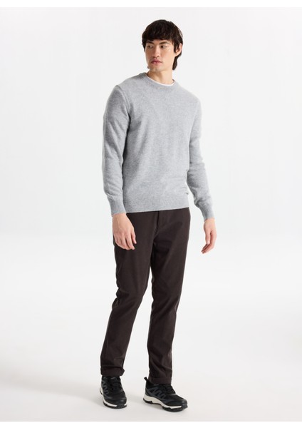 D5WM-KZK3771 Gri Melanj Bisiklet Yaka Relaxed Örgü Desenli Erkek Kazak fiyatları