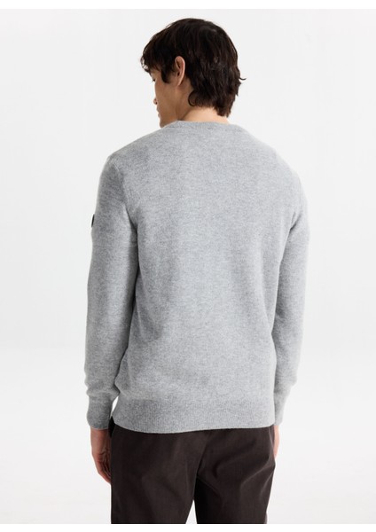 D5WM-KZK3771 Gri Melanj Bisiklet Yaka Relaxed Örgü Desenli Erkek Kazak indirimleri