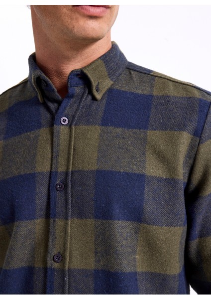 Regular Fit Düğmeli Yaka Ekose Haki Erkek Gömlek cm Ryan D 253. fırsatları