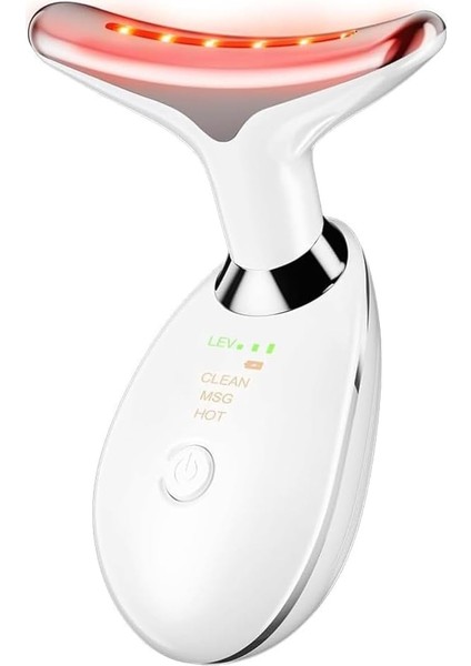 Yüz ve Boyun Kırışıklık Giderici Masaj Aleti - 3 Farklı Renk Modu, Titreşimli Cilt Sıkılaştırıcı, Boyun ve Gıdı Zayıflatıcı Etki, Kablosuz Cilt Güzelleştirme Cihazı, Beyaz