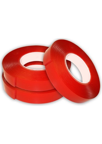 Silikonlu Şeffaf Kırmızı Taşıyıcılı Taraflı Çift Bant 33 M. Uzunlğunda 18 Mm. Eninde fırsatları