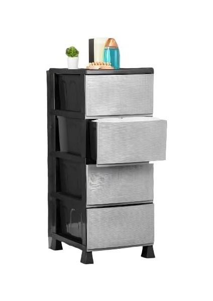 Büyük Boy 4 Katlı Hasır Kapaklı Çok Amaçlı Şifonyer Sebzelik Komodin Düzenleyici | 4 Çekmeceli Gri Kapaklı Komodin