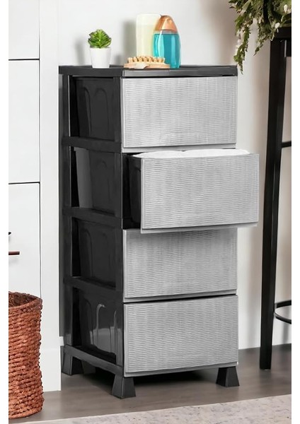 Büyük Boy 4 Katlı Hasır Kapaklı Çok Amaçlı Şifonyer Sebzelik Komodin Düzenleyici | 4 Çekmeceli Gri Kapaklı Komodin indirimleri
