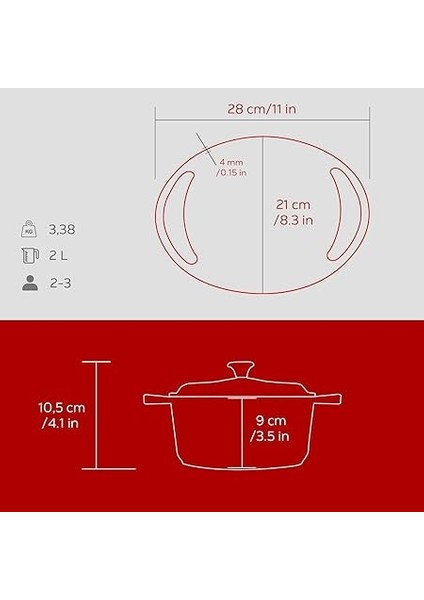 Metal Heritage Serisi - Döküm Tencere, Yuvarlak, 20 Cm, Kırmızı fırsatları