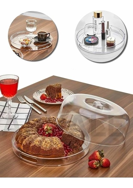 Şık Kristal Kek Fanusu Tutma Saplı 27 cm | Ikramlık Sunumluk (Yuvarlak) fiyatları