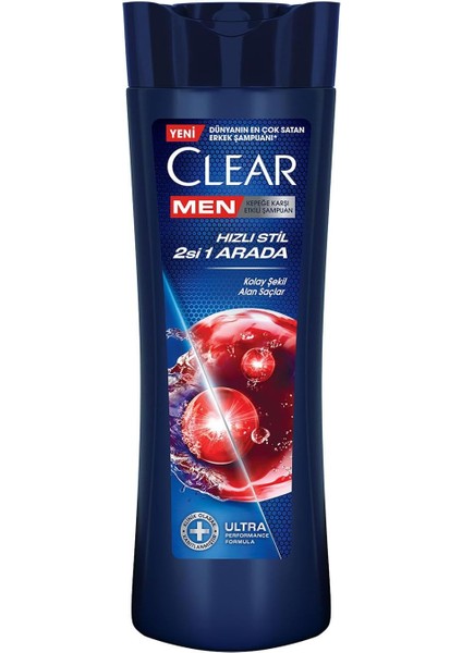 Men Kepeğe Karşı Etkili Şampuan Hızlı Stil 2'si 1 Arada Kolay Şekil Alan Saçlar 350 ml Mavi