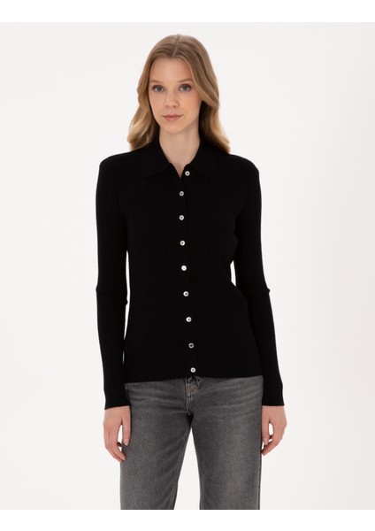 Kadın Siyah Slim Fit Triko Hırka 50316338-VR046