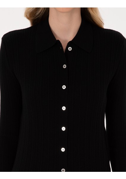 Kadın Siyah Slim Fit Triko Hırka 50316338-VR046